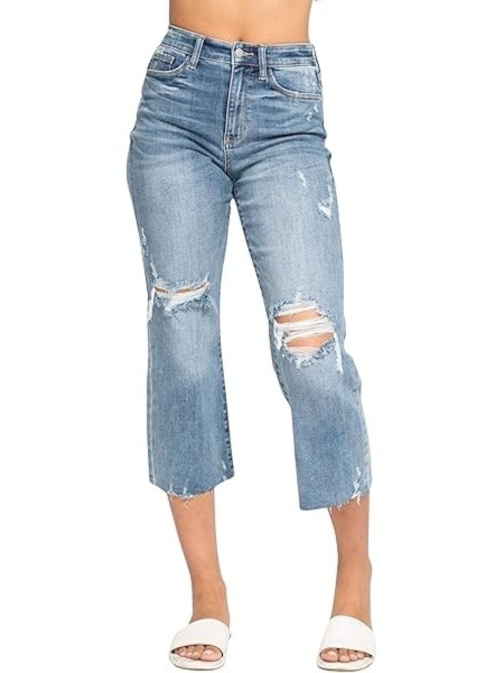 Judy Blue High Waist Distressed Crop Wide Leg Jeans, Size 11 / 30 (C5)